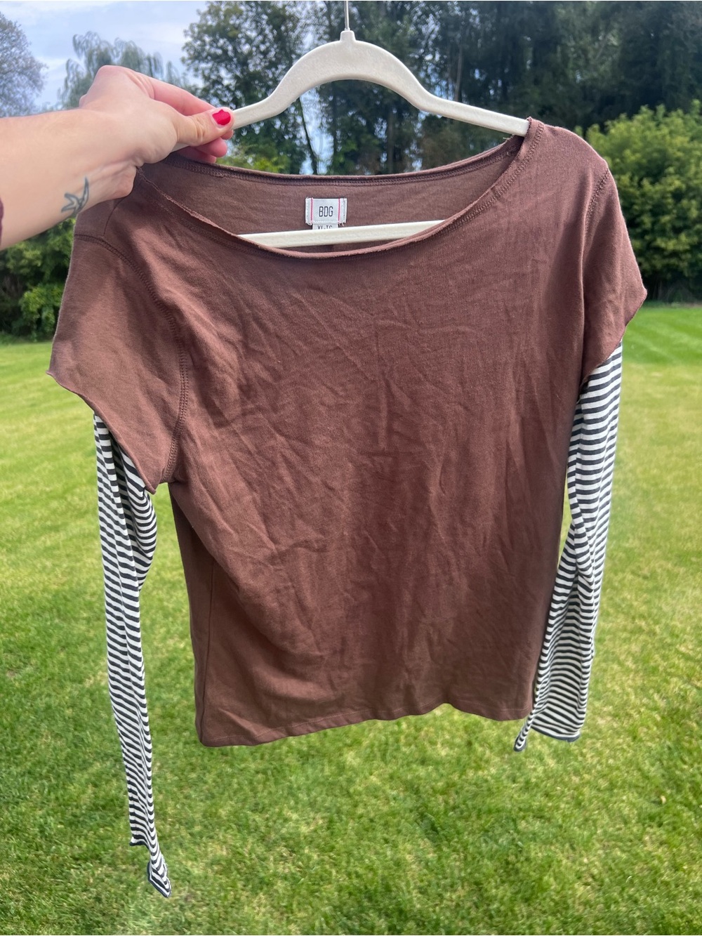 BDG Urban Outfitters Brown Striped Layered Twofer Long Sleeve Tee XL